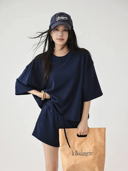 FU FRESH UP Athflow Relaxed Cotton T-shirt And Shorts Set