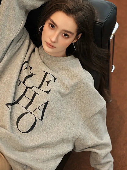 FU FRESH UP Athleisure Letter Print Hoodie Set With Slit Skirt