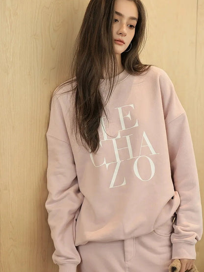FU FRESH UP Athleisure Letter Print Hoodie Set With Slit Skirt
