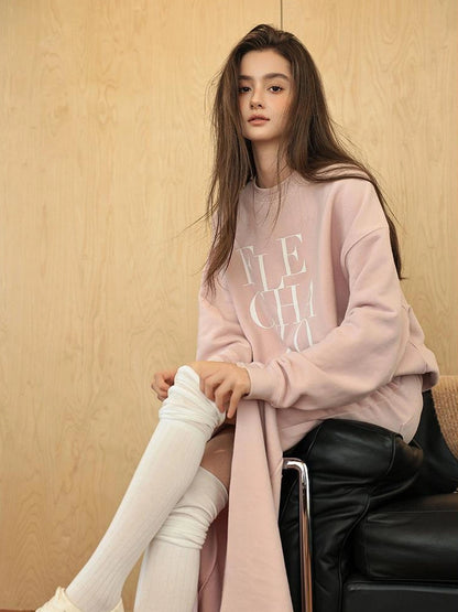 FU FRESH UP Athleisure Letter Print Hoodie Set With Slit Skirt