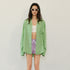FU_FRESH_UP_Avocado_Green_V-neck_Buttoned_Relaxed_Long_Sleeve_Women&