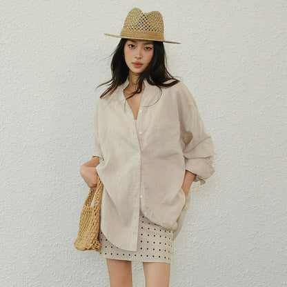 FU_FRESH_UP_Avocado_Green_V-neck_Buttoned_Relaxed_Long_Sleeve_Women&