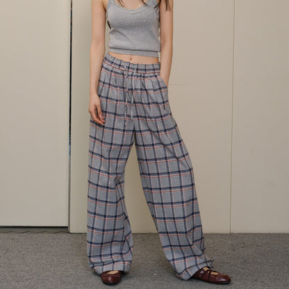 FU_FRESH_UP_Blue_Contrast_Plaid_Drawstring_High_Waist_Vintage_Women&
