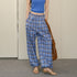 FU_FRESH_UP_Blue_Contrast_Plaid_Drawstring_High_Waist_Vintage_Women&