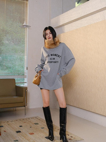 FU FRESH UP Brushed Fleece Letter Print Loose Women&
