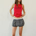 FU_FRESH_UP_Bubble_Hem_Plaid_Contrast_Drawstring_High_Waist_Women&