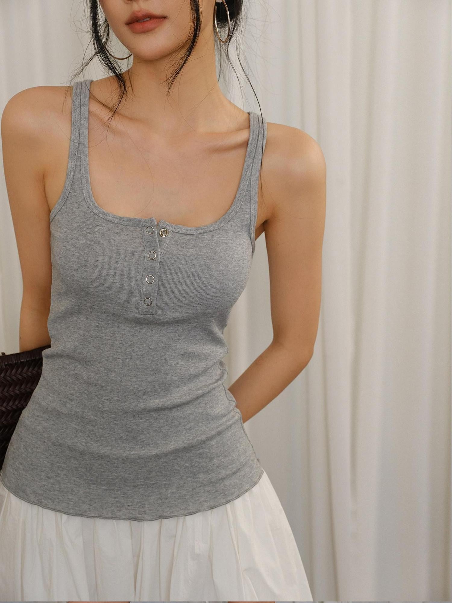 FU FRESH UP Button Henley U Neck Slim Fit Women&