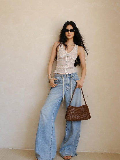 FU FRESH UP Button V-neck Lace Splice Backless Slim Women&