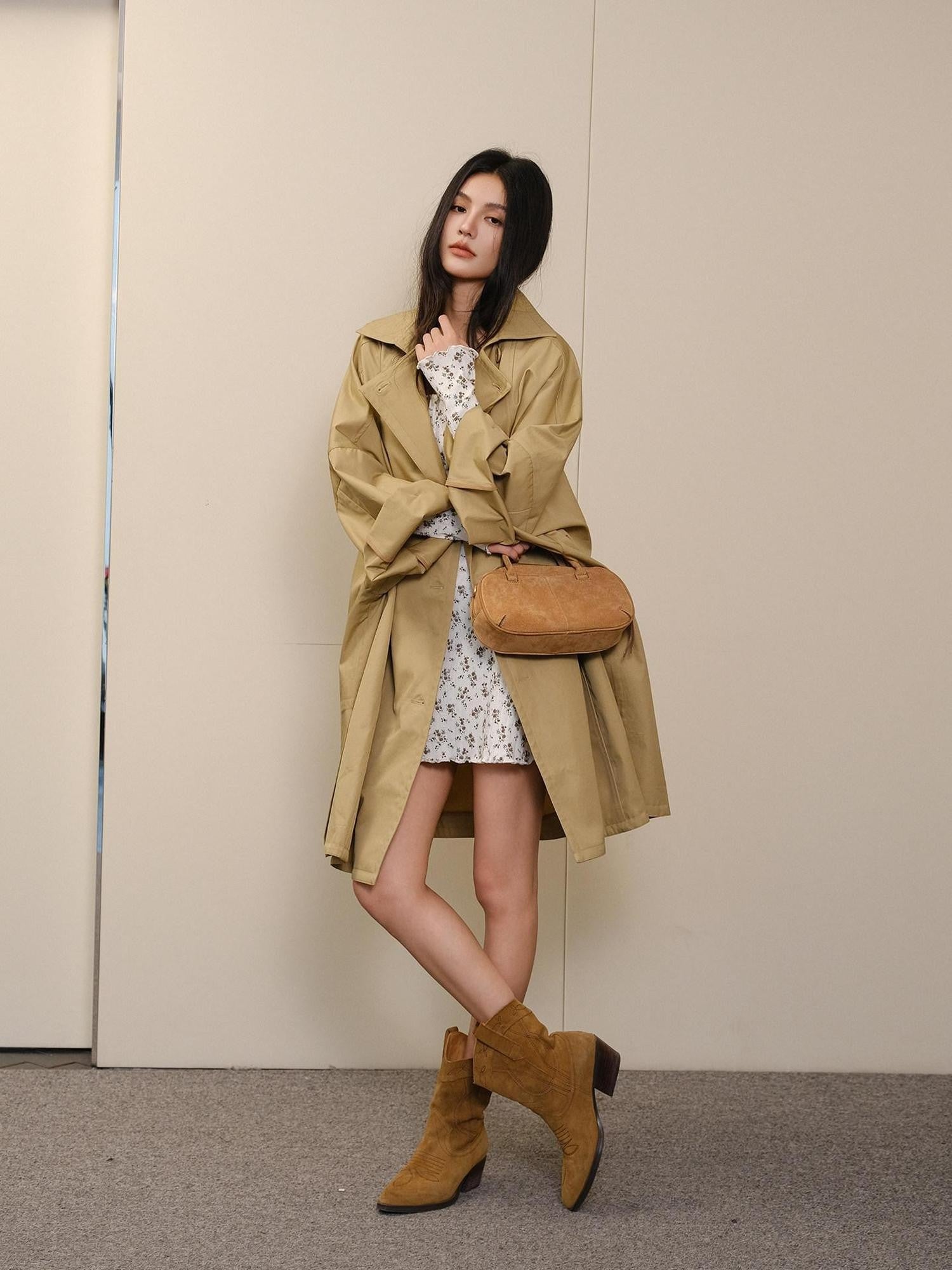 FU FRESH UP Cape Style Lapel Double Breasted Midlength Three Proof Women&