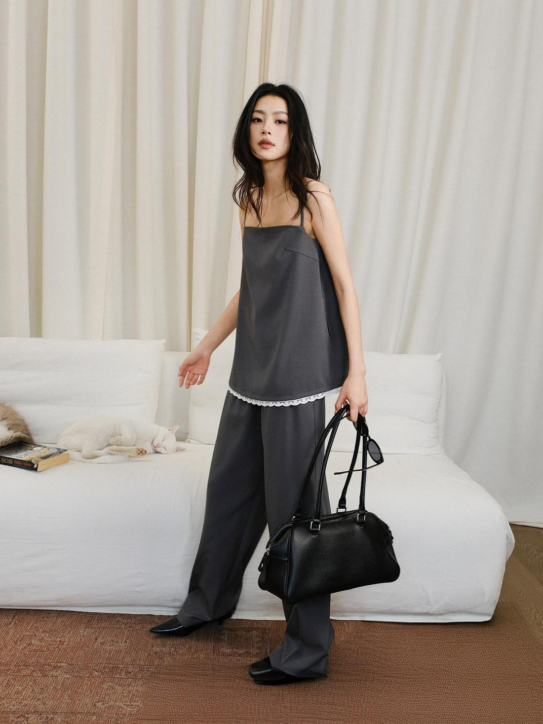 FU FRESH UP Chic Lace Panel Spliced Camisole Tailored Women&