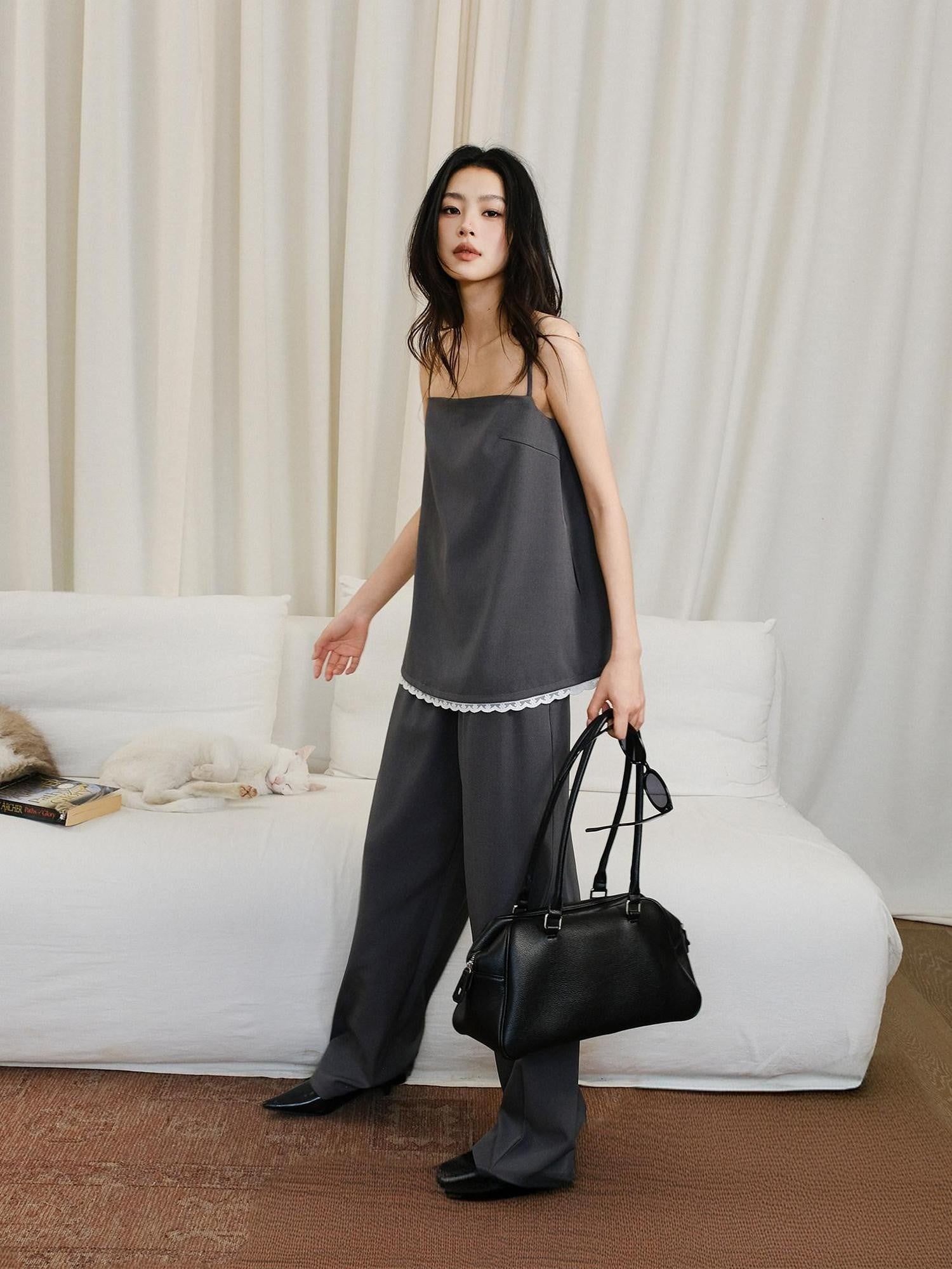 FU FRESH UP Chic Lace Panel Spliced Camisole Tailored Women&
