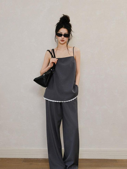 FU FRESH UP Chic Lace Panel Spliced Camisole Tailored Women&