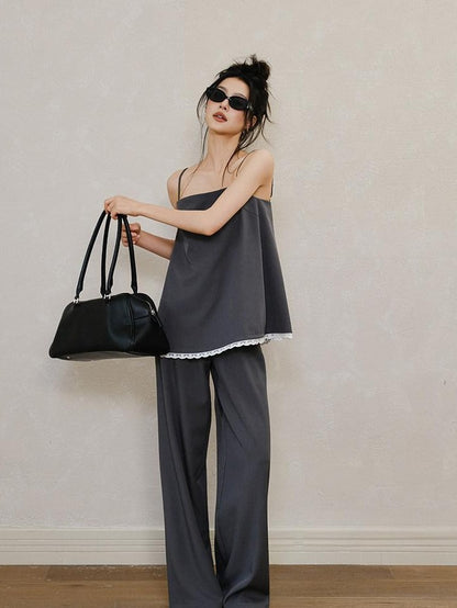 FU FRESH UP Chic Lace Panel Spliced Camisole Tailored Women&