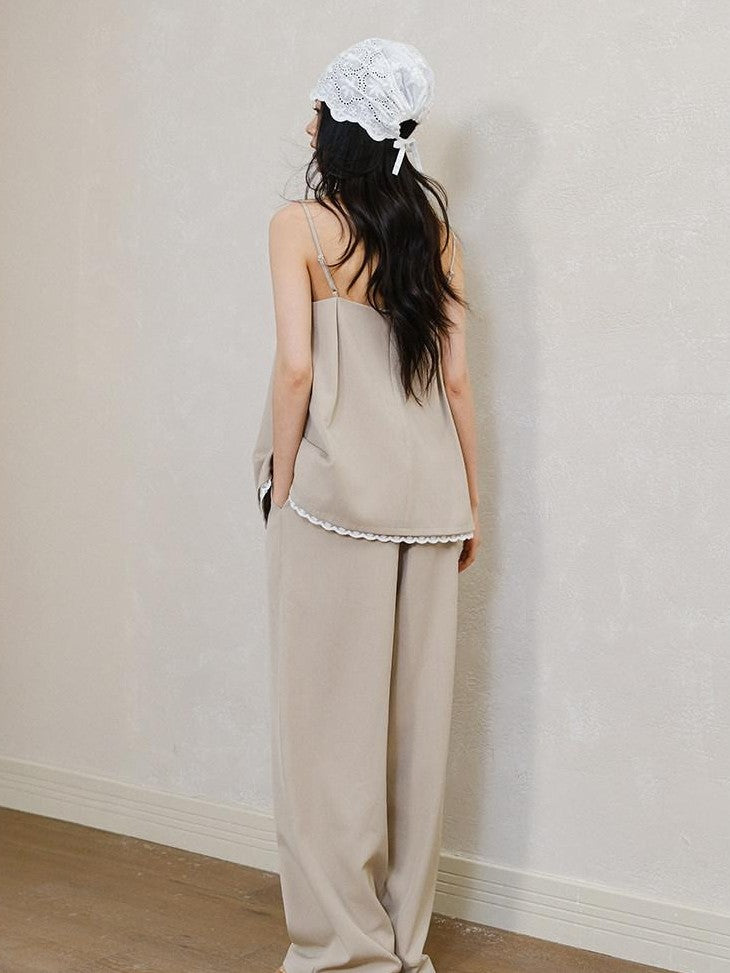 FU FRESH UP Chic Lace Panel Spliced Camisole Tailored Women&