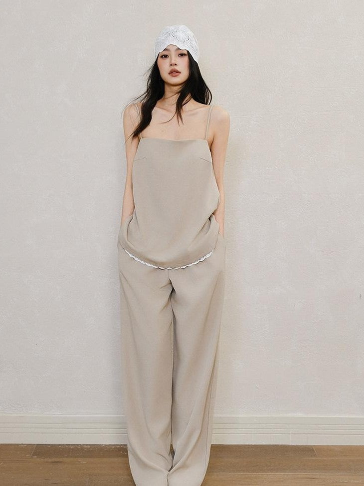 FU FRESH UP Chic Lace Panel Spliced Camisole Tailored Women&