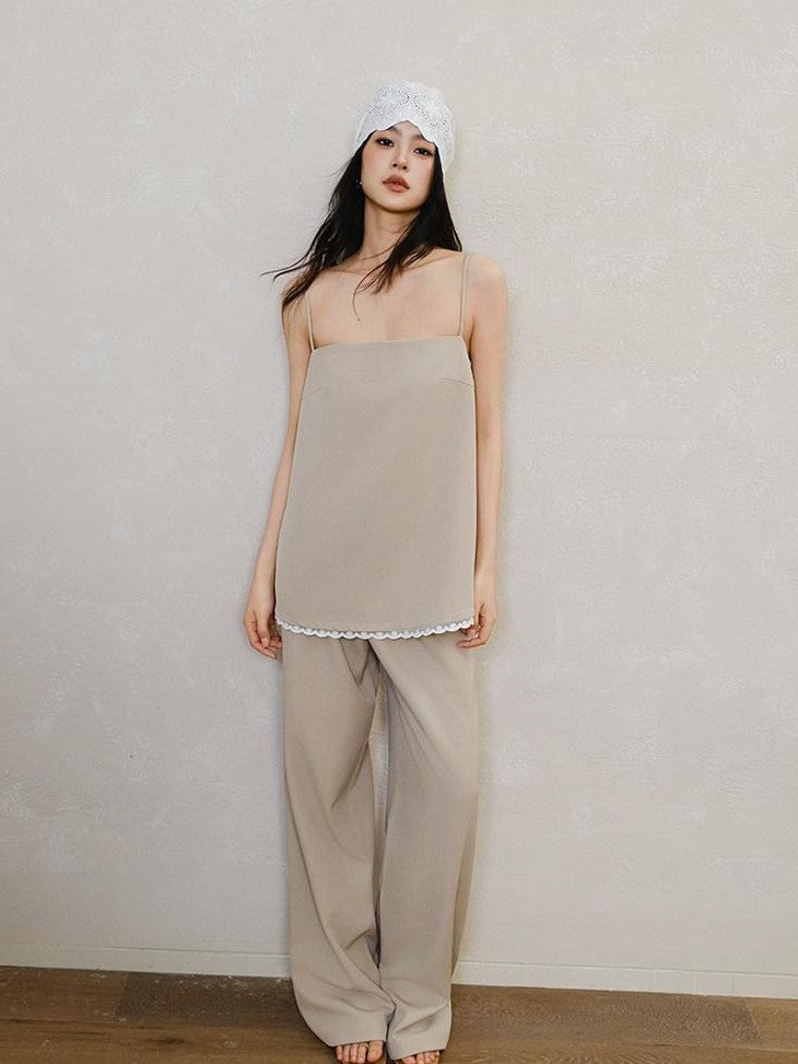 FU FRESH UP Chic Lace Panel Spliced Camisole Tailored Women&