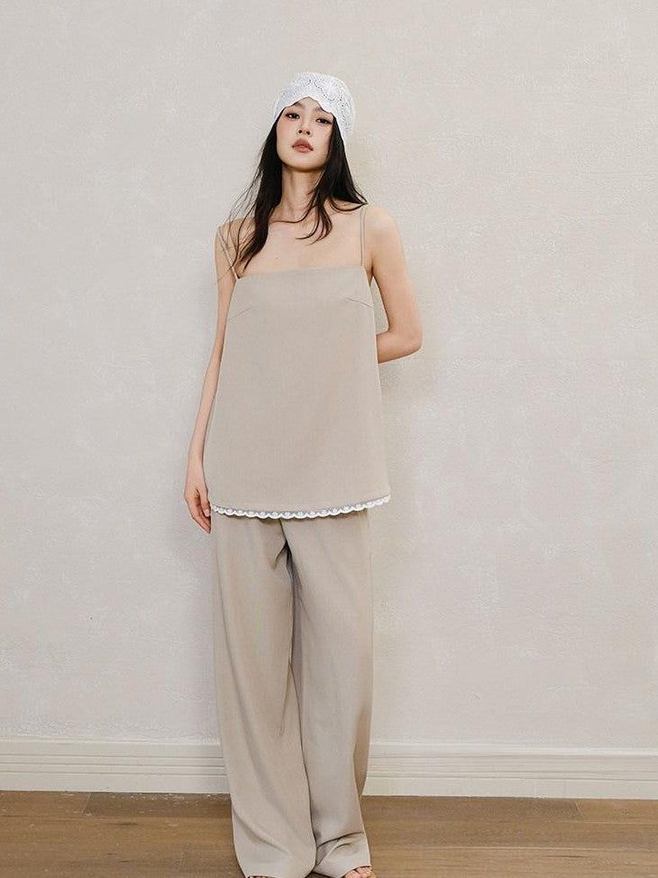 FU FRESH UP Chic Lace Panel Spliced Camisole Tailored Women&