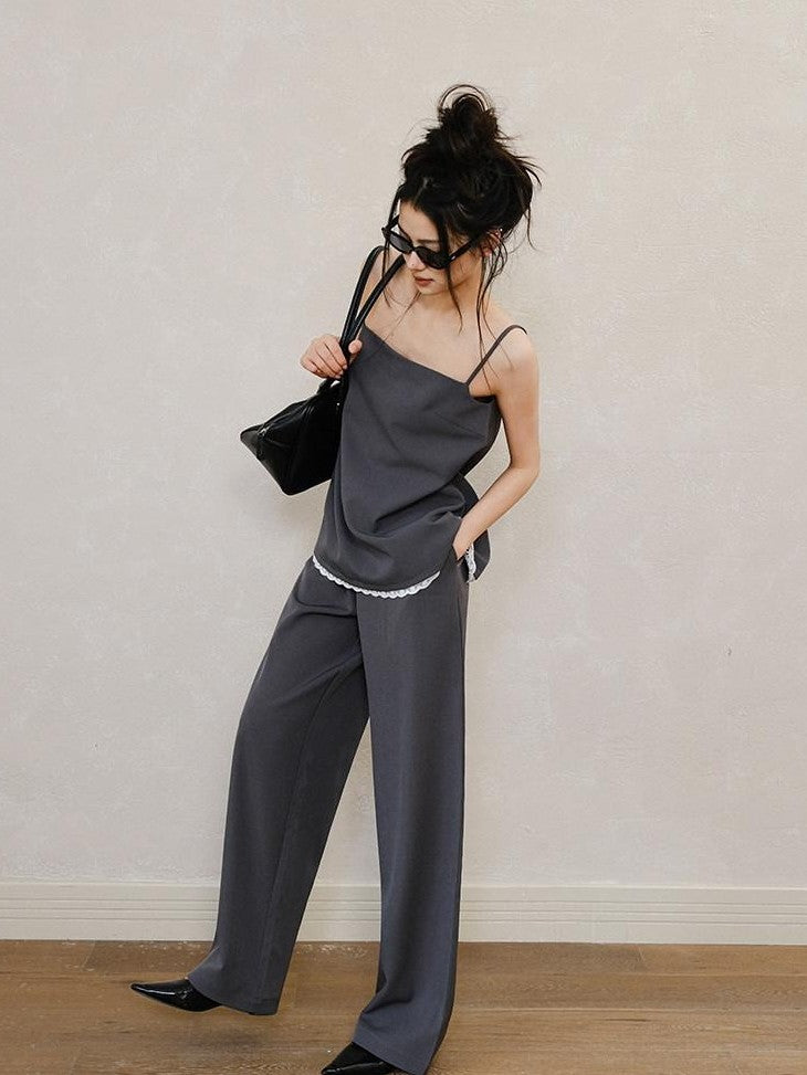 FU FRESH UP Chic Lace Panel Spliced Camisole Tailored Women&