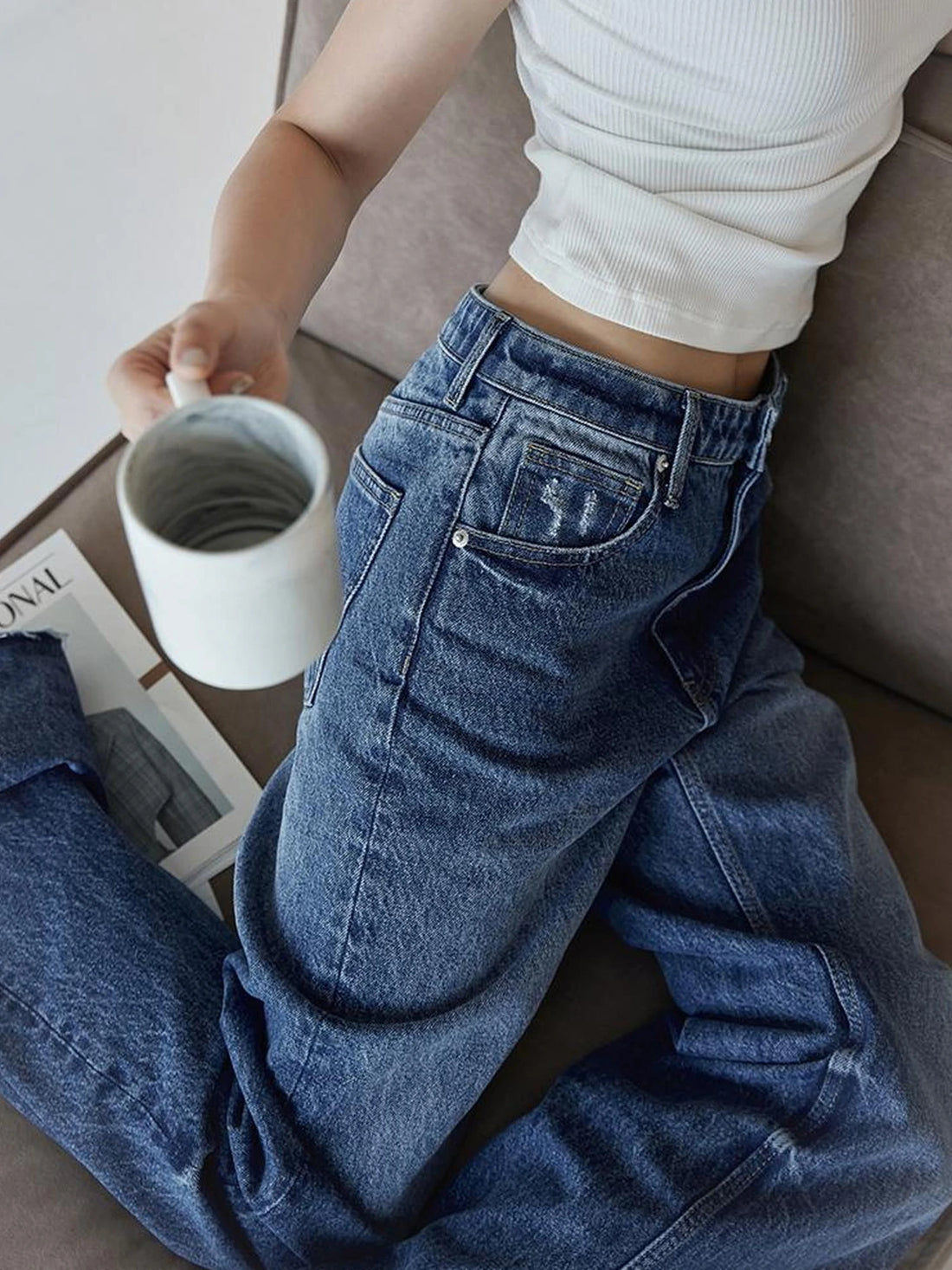 FU FRESH UP Classic Denim Straight Leg Jeans