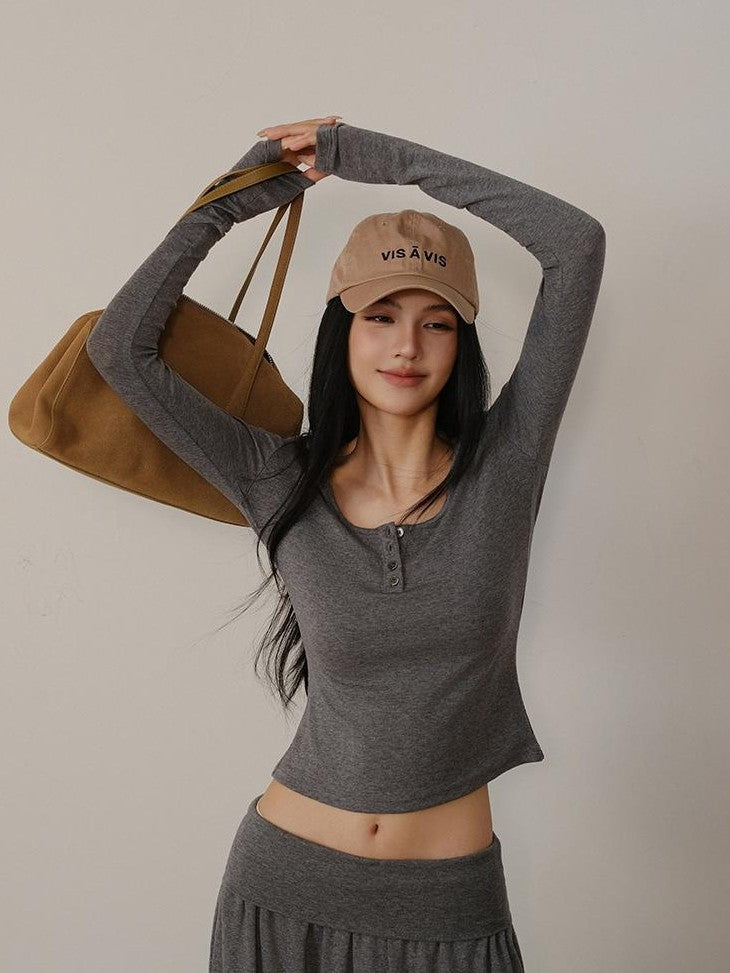 FU FRESH UP Cloud Soft Henley Collar Raglan Women&