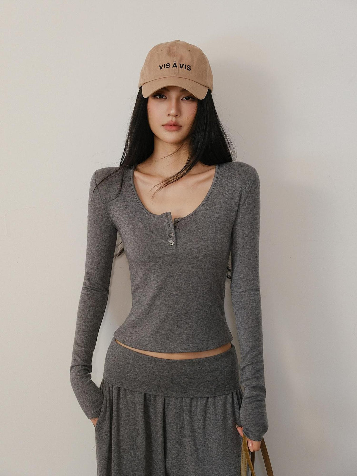 FU FRESH UP Cloud Soft Henley Collar Raglan Women&