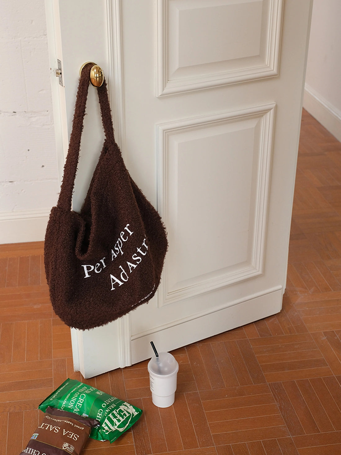 FU FRESH UP Coiled Fleece Letter Print Shoulder Bag