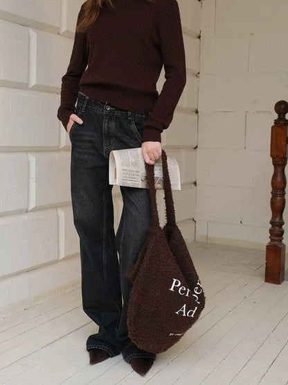 FU FRESH UP Coiled Fleece Letter Print Shoulder Bag