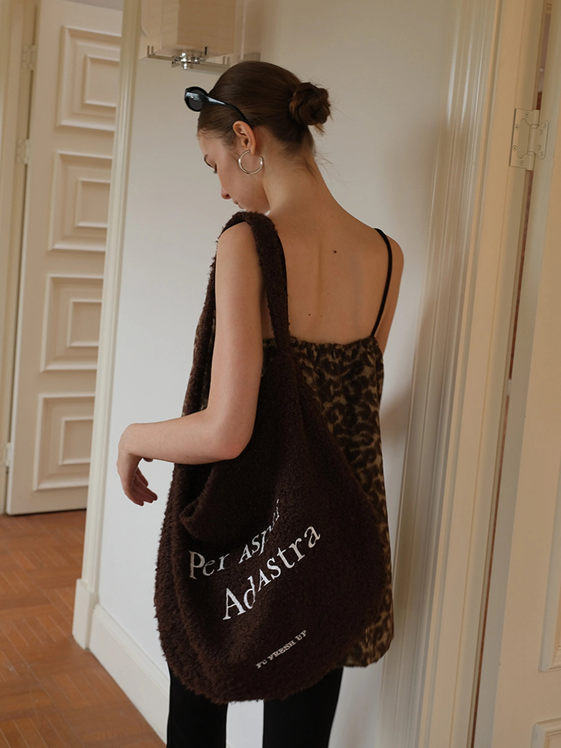 FU FRESH UP Coiled Fleece Letter Print Shoulder Bag