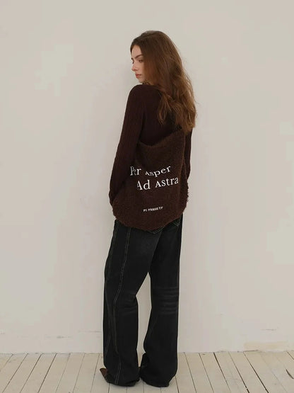 FU FRESH UP Coiled Fleece Letter Print Shoulder Bag