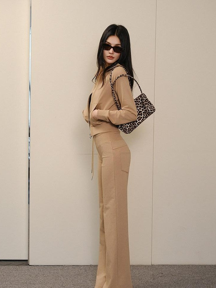 FU FRESH UP Collared Cropped Cardigan Slim Flare Sweatpants Women&
