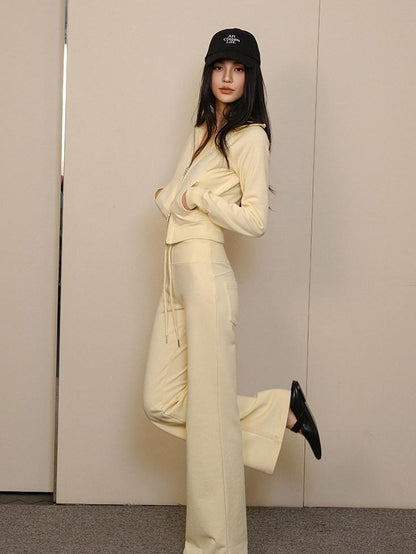 FU FRESH UP Collared Cropped Cardigan Slim Flare Sweatpants Women&