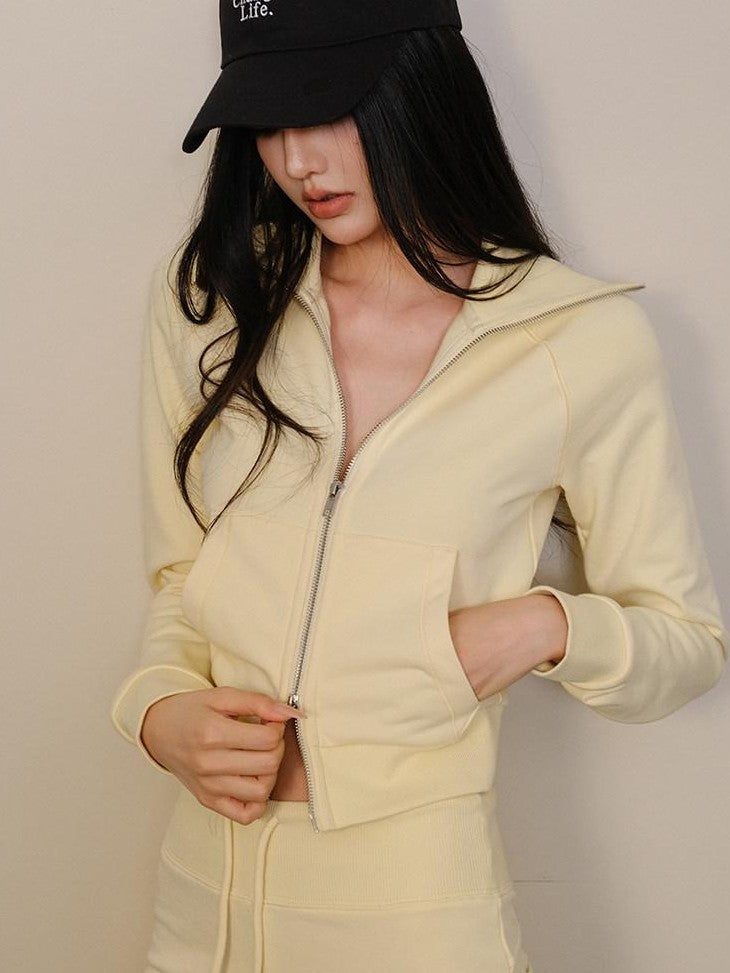FU FRESH UP Collared Cropped Cardigan Slim Flare Sweatpants Women&