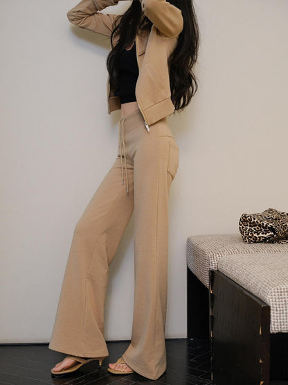 FU FRESH UP Collared Cropped Cardigan Slim Flare Sweatpants Women&