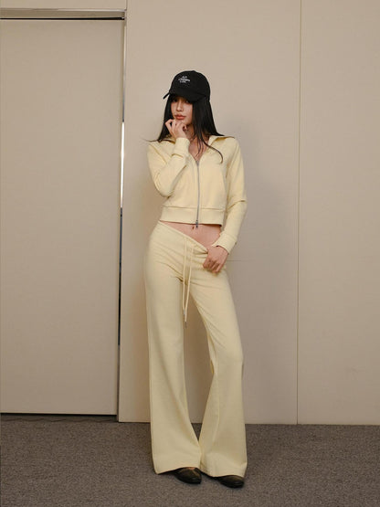 FU FRESH UP Collared Cropped Cardigan Slim Flare Sweatpants Women&