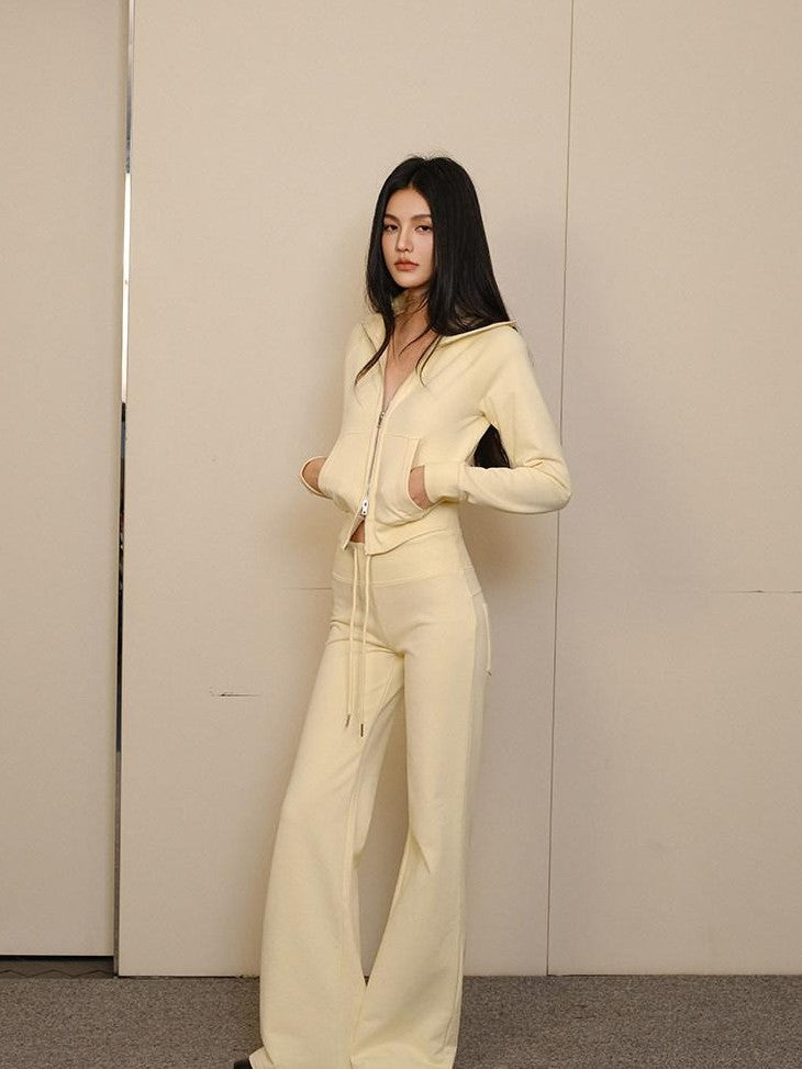 FU FRESH UP Collared Cropped Cardigan Slim Flare Sweatpants Women&