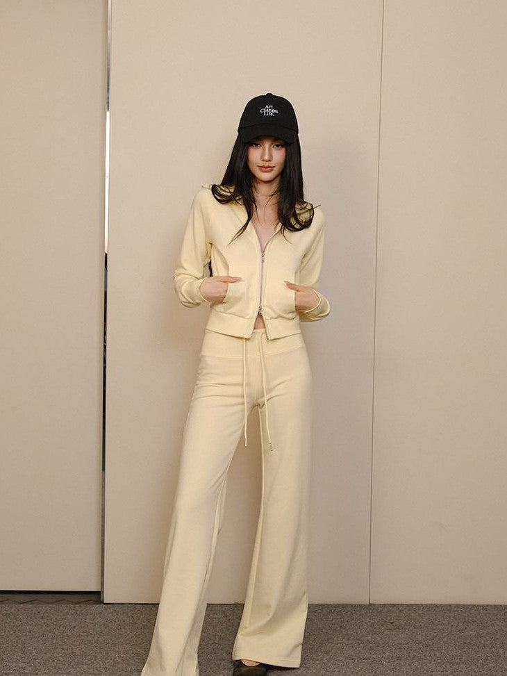 FU FRESH UP Collared Cropped Cardigan Slim Flare Sweatpants Women&