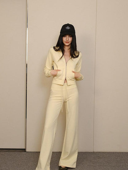FU FRESH UP Collared Cropped Cardigan Slim Flare Sweatpants Women&