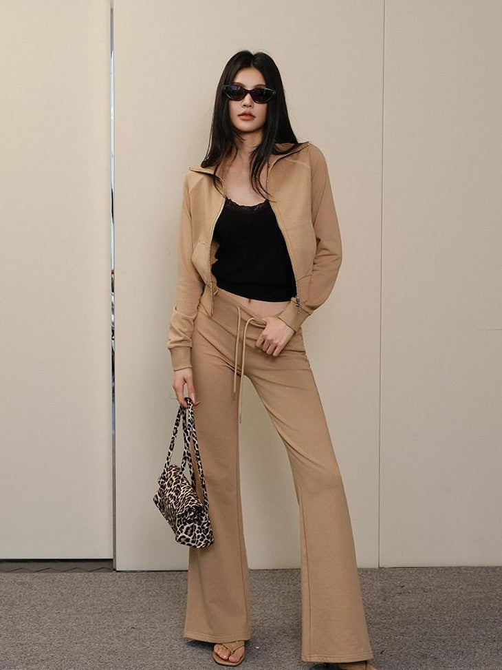 FU FRESH UP Collared Cropped Cardigan Slim Flare Sweatpants Women&