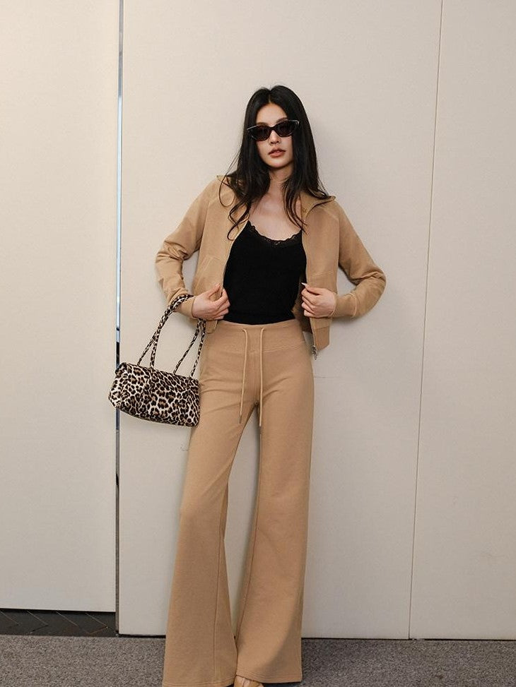 FU FRESH UP Collared Cropped Cardigan Slim Flare Sweatpants Women&