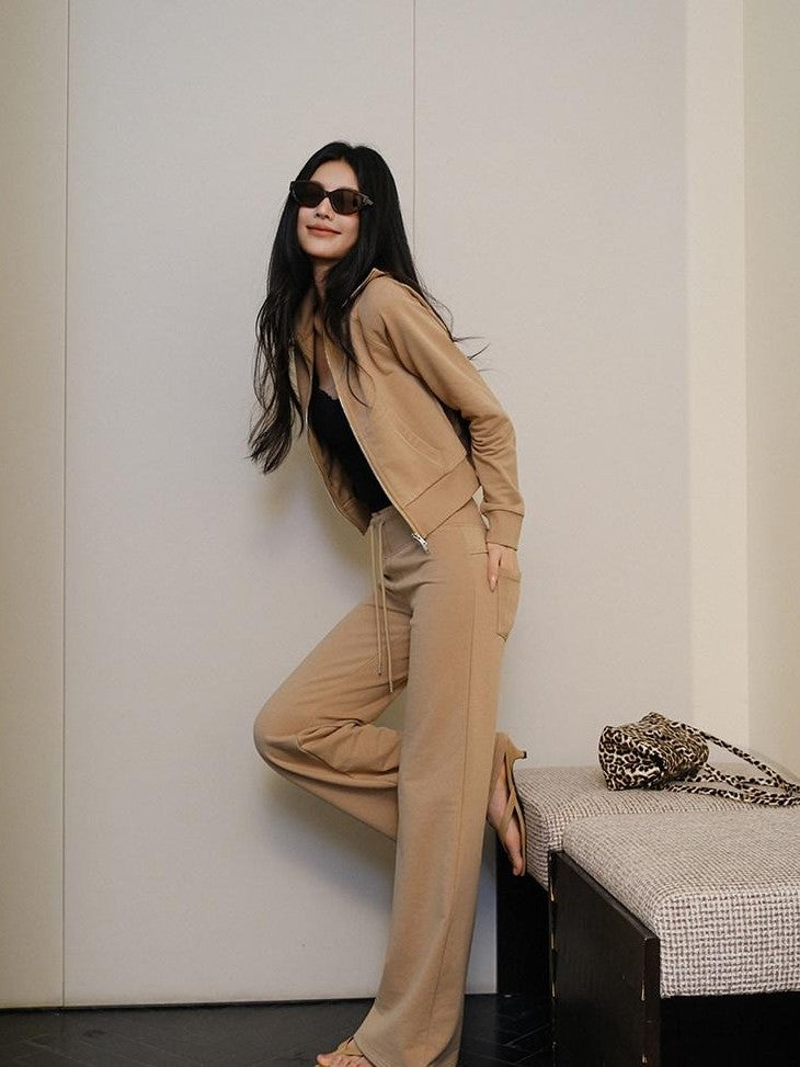 FU FRESH UP Collared Cropped Cardigan Slim Flare Sweatpants Women&