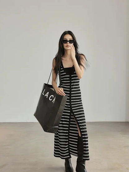 FU FRESH UP Color Block Stripe Knit Slip Dress