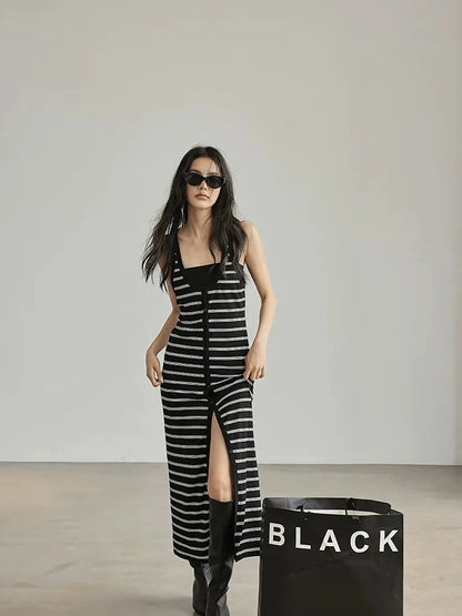 FU FRESH UP Color Block Stripe Knit Slip Dress