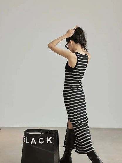 FU FRESH UP Color Block Stripe Knit Slip Dress
