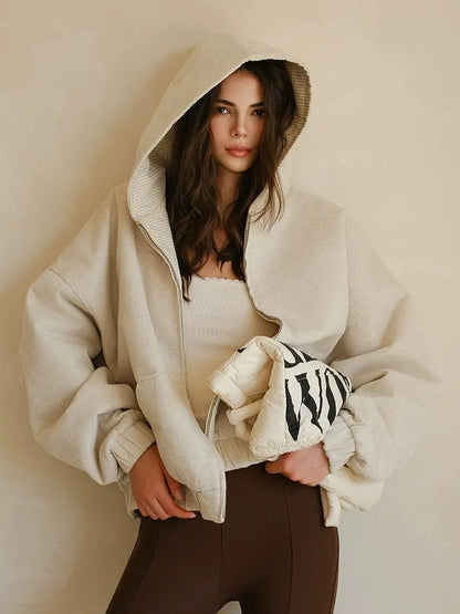 FU FRESH UP Color Block Stripe Reversible Hooded Jacket