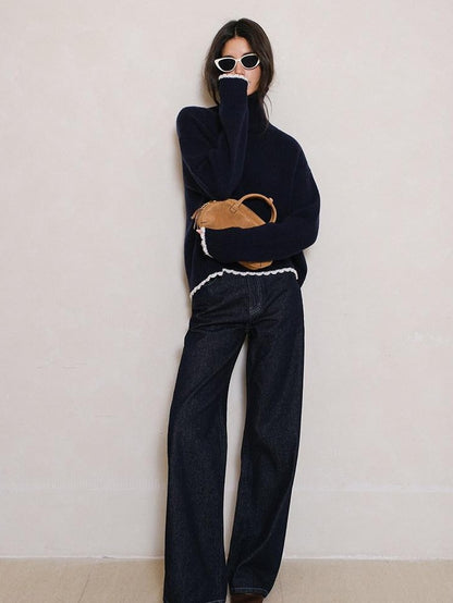 FU FRESH UP Colorblock Lace Trim Oversized Women&