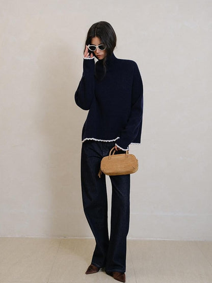 FU FRESH UP Colorblock Lace Trim Oversized Women&