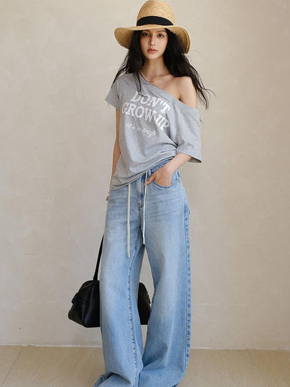 FU FRESH UP Colorblock Letter Print Slanted Shoulder Women&