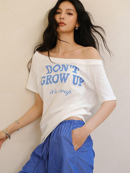 FU FRESH UP Colorblock Letter Print Slanted Shoulder Women&