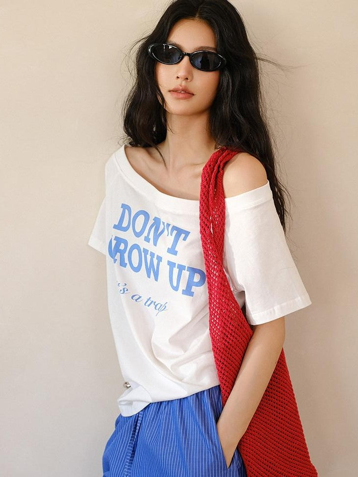 FU FRESH UP Colorblock Letter Print Slanted Shoulder Women&