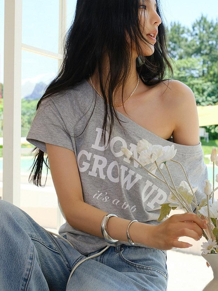 FU FRESH UP Colorblock Letter Print Slanted Shoulder Women&